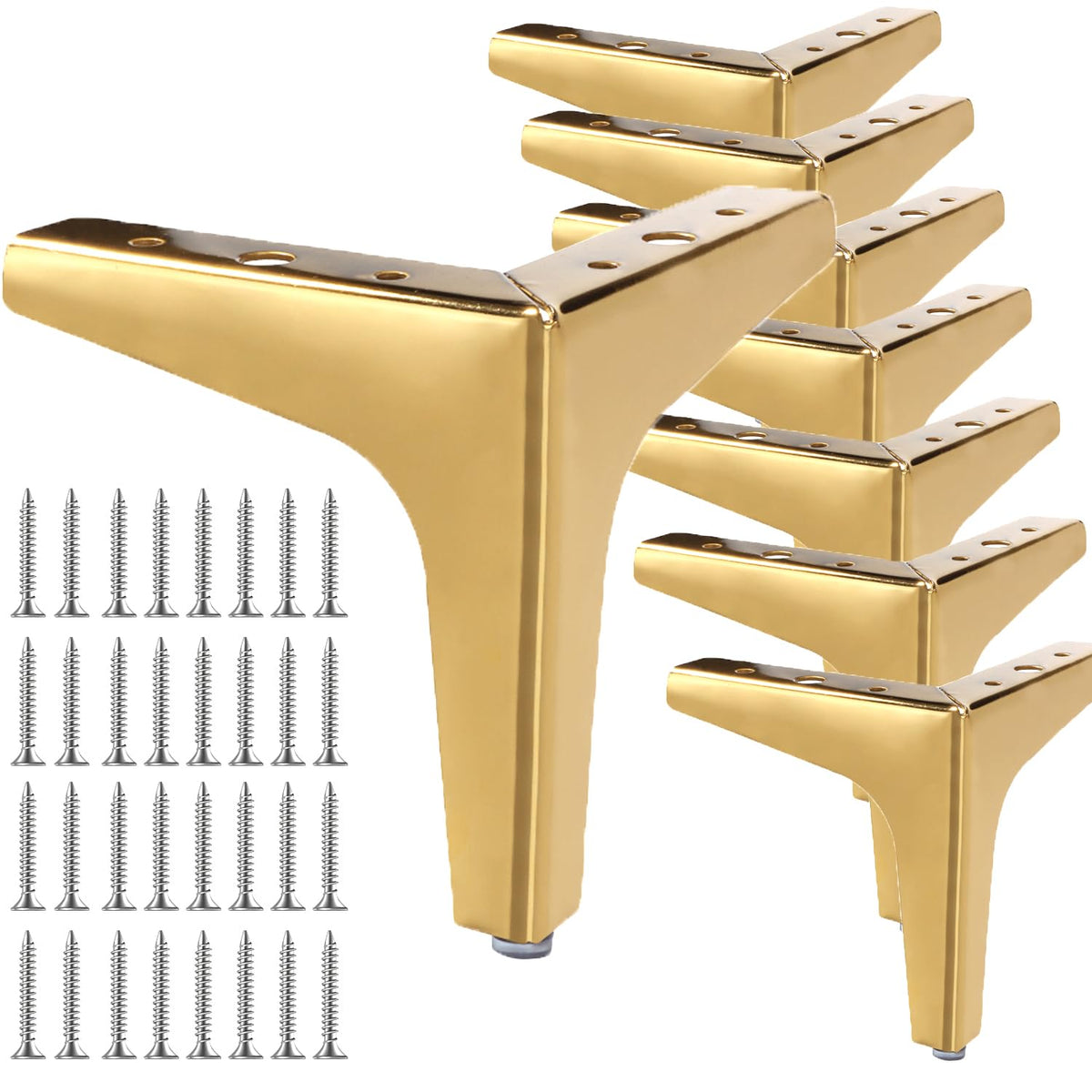 LOLYSIC 8 Pcs Metal Furniture Legs, 13cm 5? Heavy Duty Sofa Legs, Gold Metal Legs for Furniture, Triangle DIY Cabinet Legs Sofa Table Feet, Include