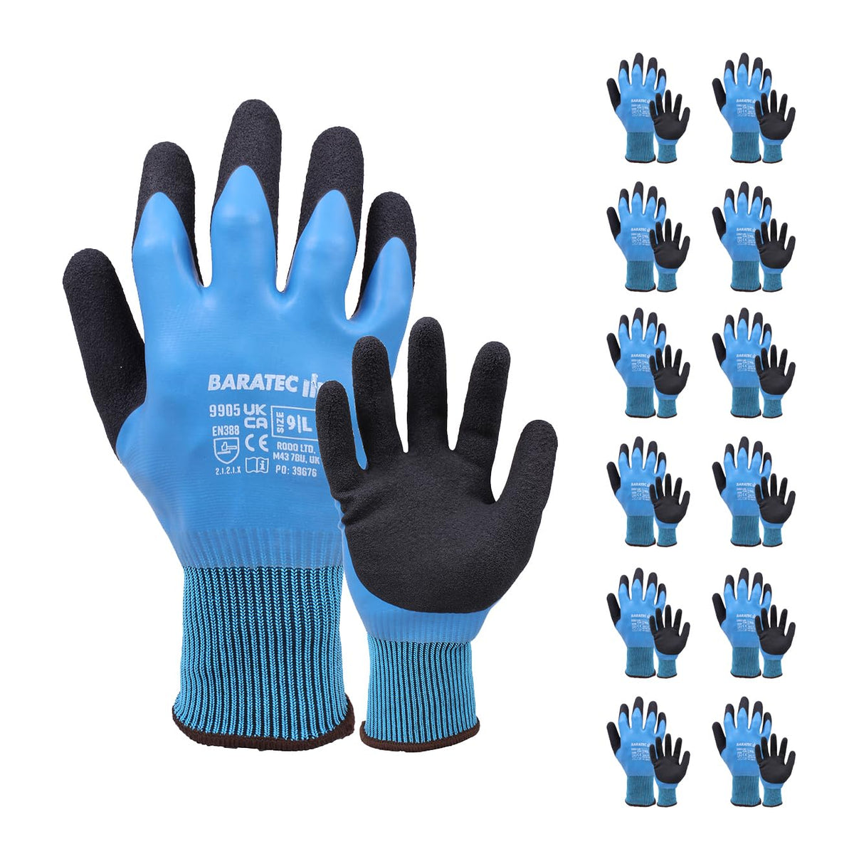 Baratec 12 Pairs of Waterproof Latex Safety Gloves - Perfect Waterproof Work Gloves Large for Men & Women, Ideal for Gardening and Work Safety -