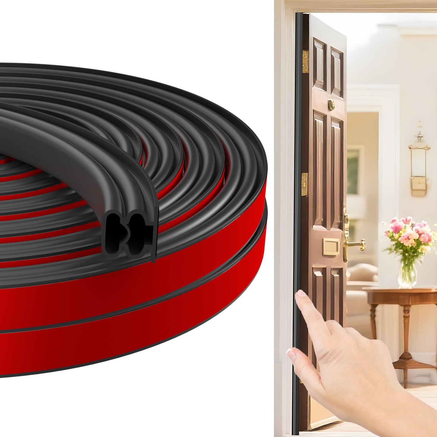 Jobon Draft Excluder for Doors - Upgraded Thickened Rubber Weather Stripping Door Seal Strip for 5-10mm Large Gap, Self-Adhesive Soundproofing