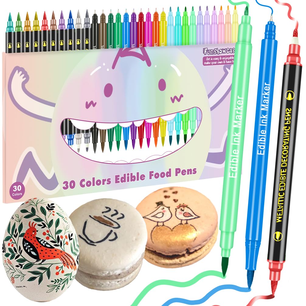 FUNSHOWCASE 30 Edible Markers Food Coloring Icing Pens Dual-sided