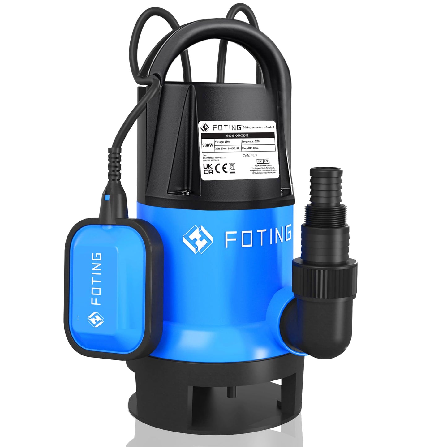 FOTING 900W Submersible Water Pump for Dirty/Clean Water, 14000 L/H Electric Sump Pump with Float Switch, Portable Water Pump to Empty Pool, Drainage