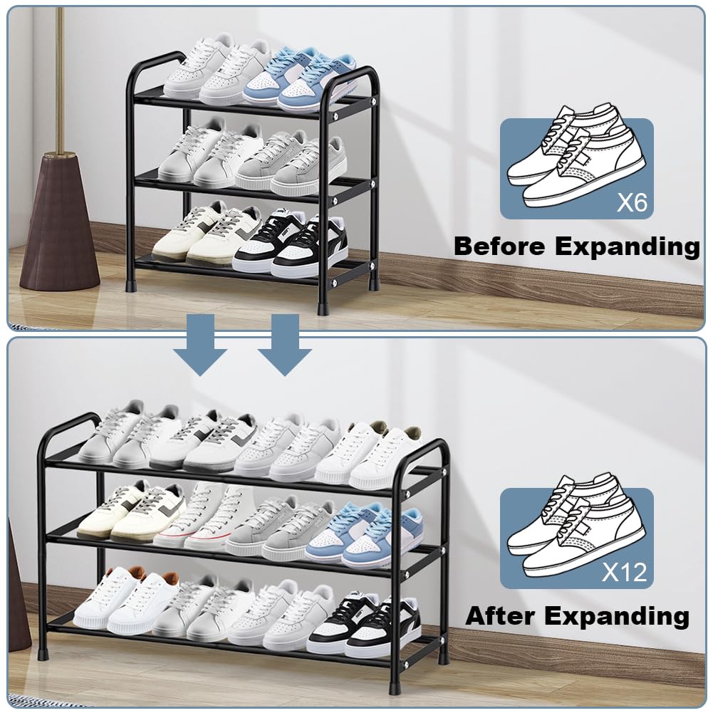 3 Tier Expandable Shoe Rack, Adjustable Shoe Storage, Metal Shoe Rack Small