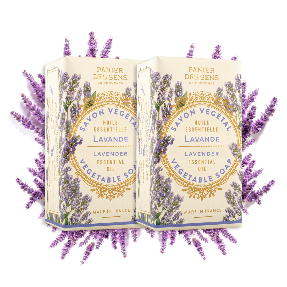 Panier des Sens Lavender Bar Soap 2x150g - Moisturizing Gentle Scented Soap Bar with Sweet Almond - 97% Natural Ingredients Made in France - Vegan