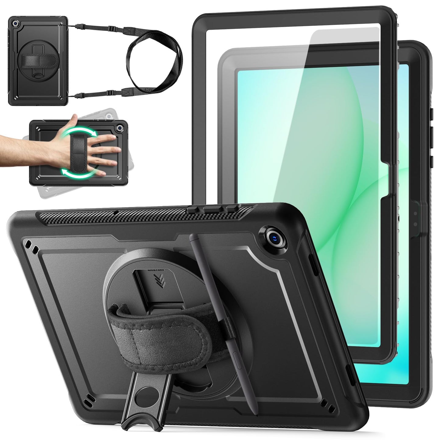KAIJIABox Case for Samsung Galaxy Tab A11 Plus/A9 Plus, with Hand/Shoulder Strap &360?Rotate Stand, Pencil Holder Full-Body Drop Protection Cover for