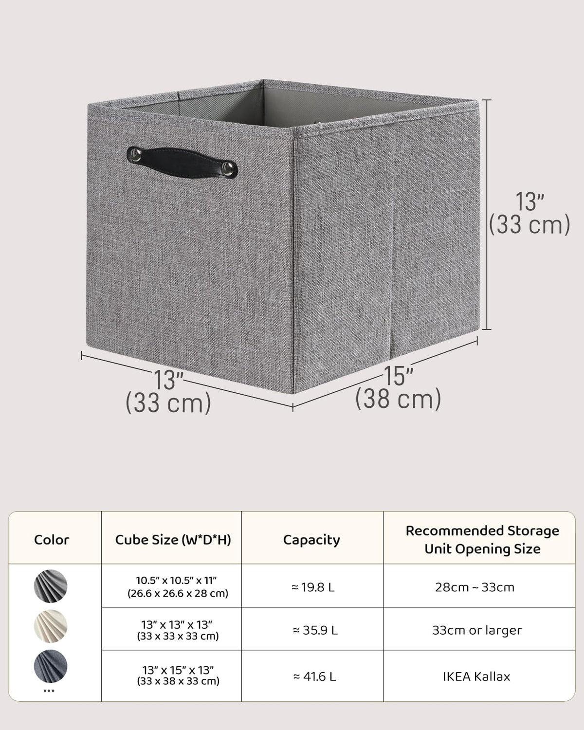 FABINADO Storage Boxes Fit KALLAX | 260g/㎡ Fabric Cubby Organizer Basket for Bookshelf, Closet, Wardrobe | Cube Unit Drawer Insert | 4 Pack, Dim Grey