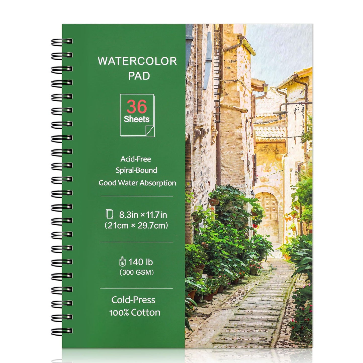36 Sheets Watercolour Paper Pads A4, 140 lb/300 GSM Cold Press Water Colour Paper, Spiral Bound Watercolour Sketchbook for Artist Student, Art