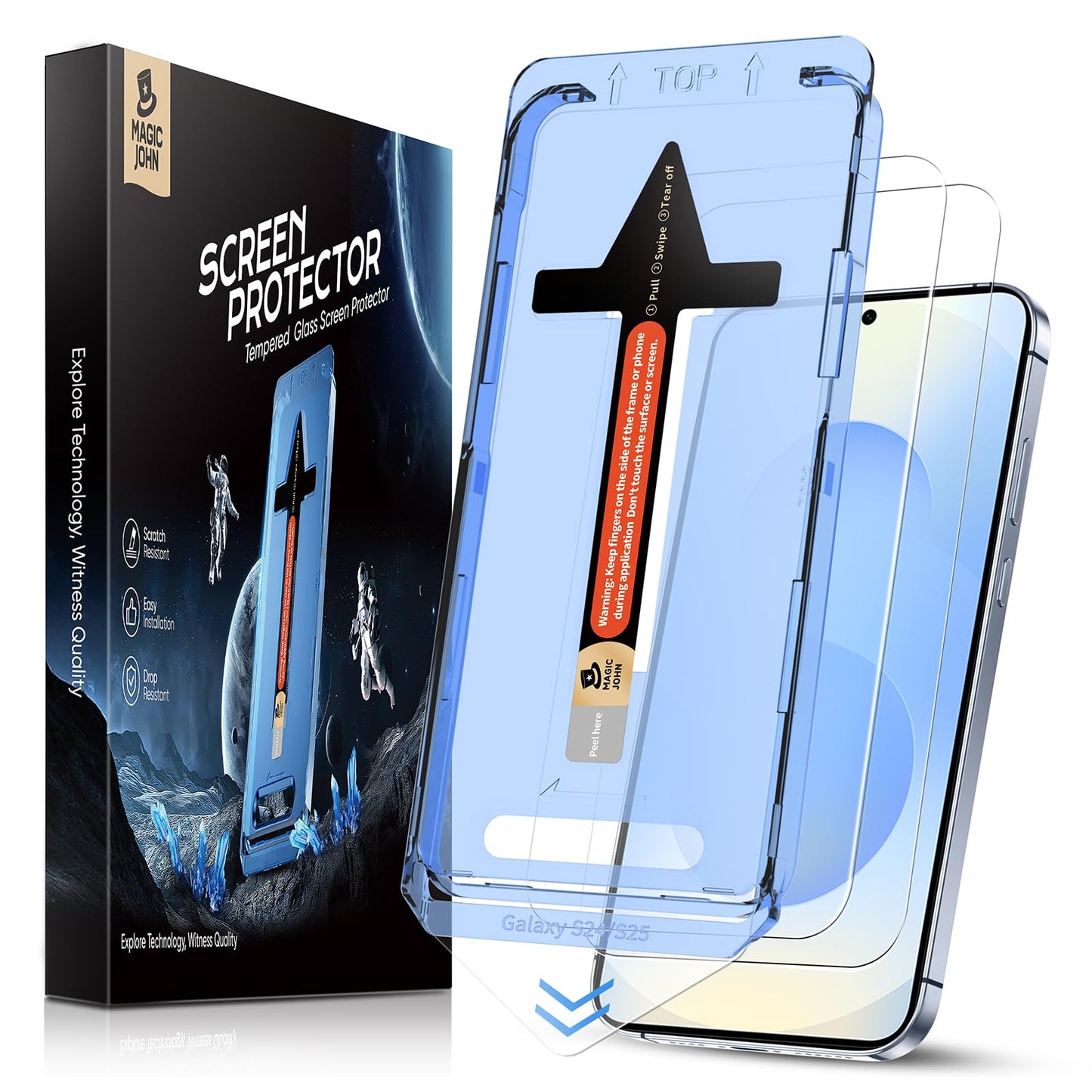 MAGIC JOHN 2 Pack for Samsung Galaxy S25/S24 6.2 inch Tempered Glass Screen Protector, Auto Dust-Elimination Installation, Bubble Free, HD Clear, Easy