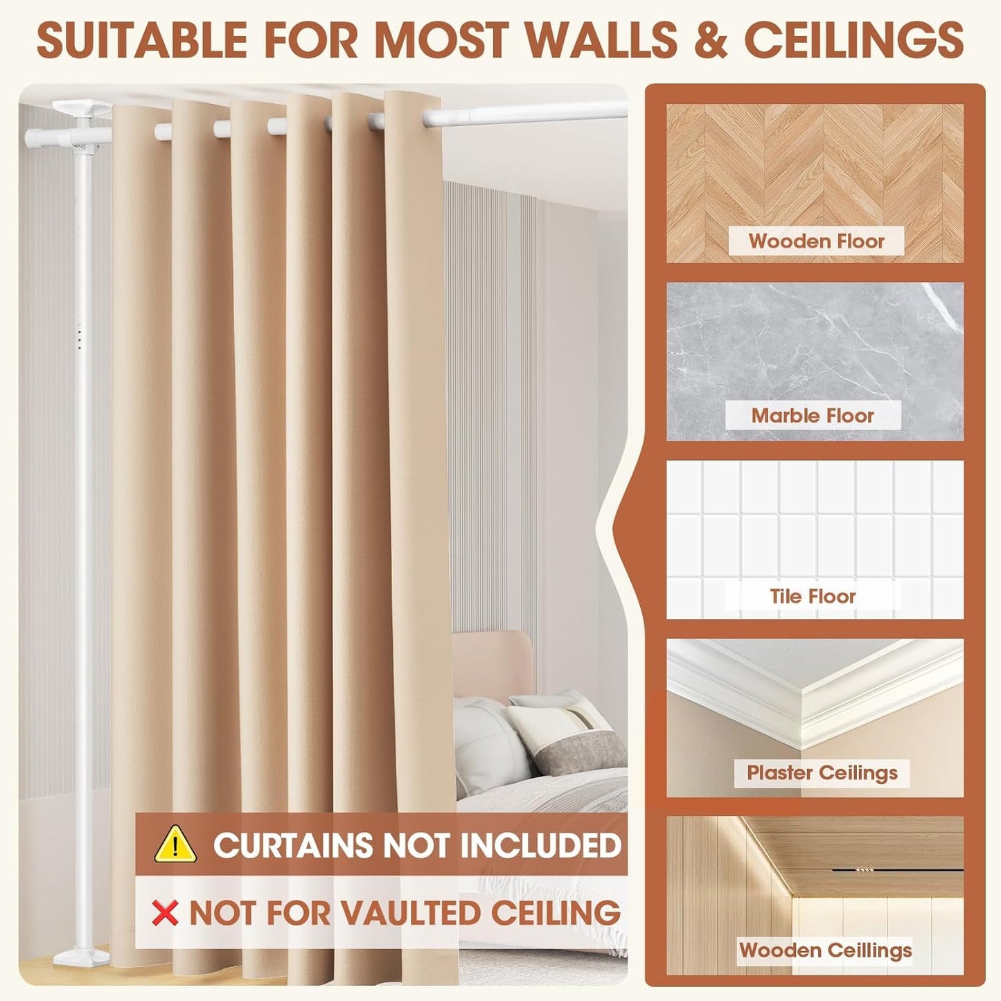 Room Divider No Drilling Curtain Rod Wall Divider for Room Separation