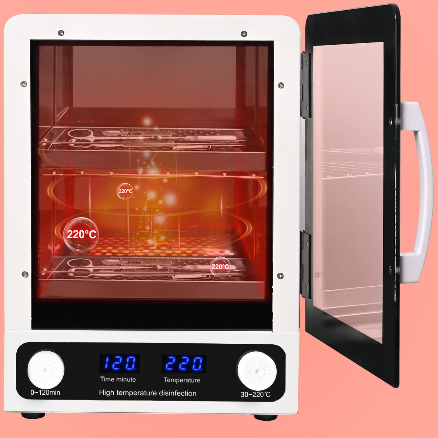 JOJOCOSMO Beauty Tool Sterilizer, 600W Dry Heat Disinfector, 220? Nail Tool Steriliser,12L Autoclave Sterilizer With Temperature Display and Timer for