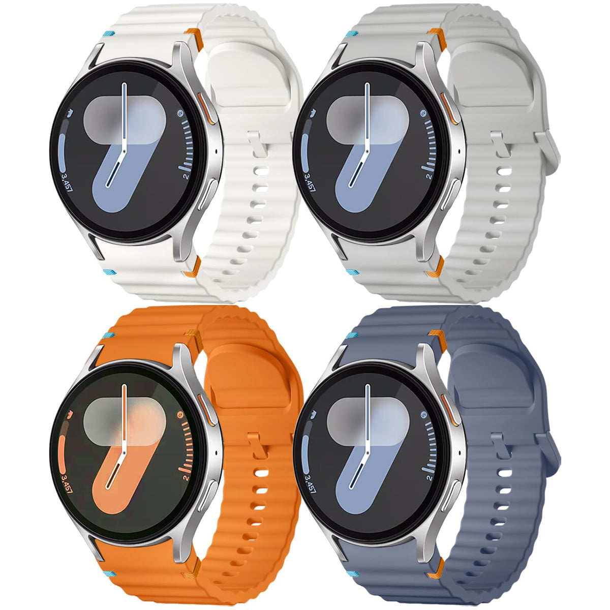 Mastten 4 Pack Sport Straps Compatible with Samsung Galaxy Watch 7 Strap - Soft Silicone Band f?r Galaxy Watch 6 5 4 Strap 40mm 44mm - No Gap Wave