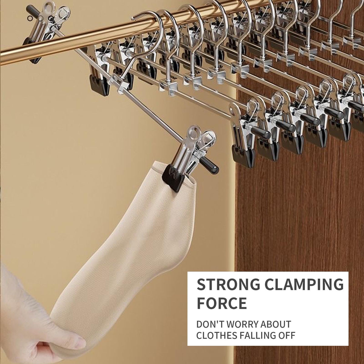 Trouser Hanger, 20Pack Pant Hangers Space Saving Skirt Hangers with Clips Adjustable Non-Slip Coat Hanger Heavy Duty Chrome Clothes Hook