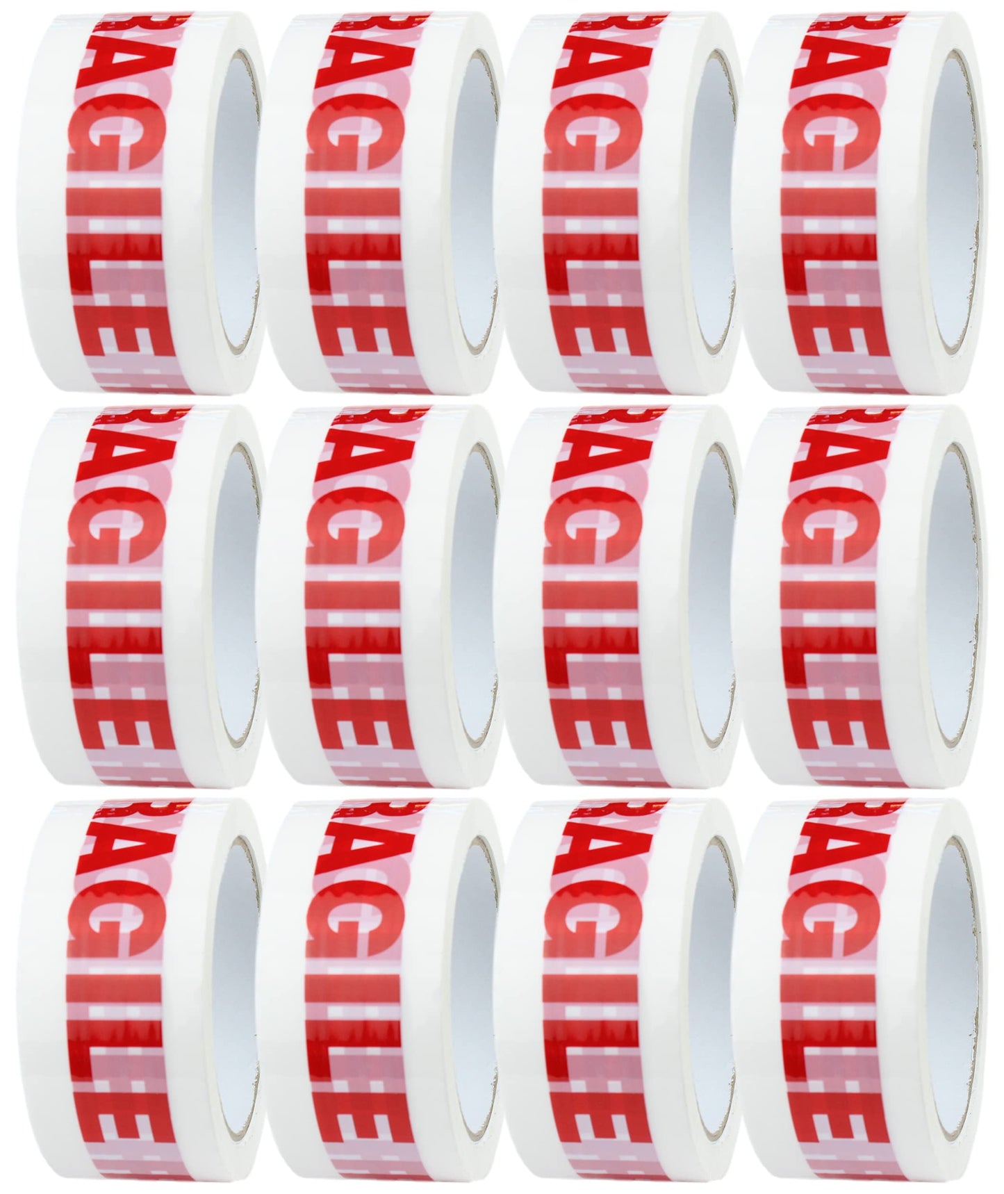 12x Rolls of Low Noise Fragile Tape for Packing Boxes/Fragile Packing Tape - 48mm x 66m, Packing Tape Strong for Moving House, Packing Parcels,