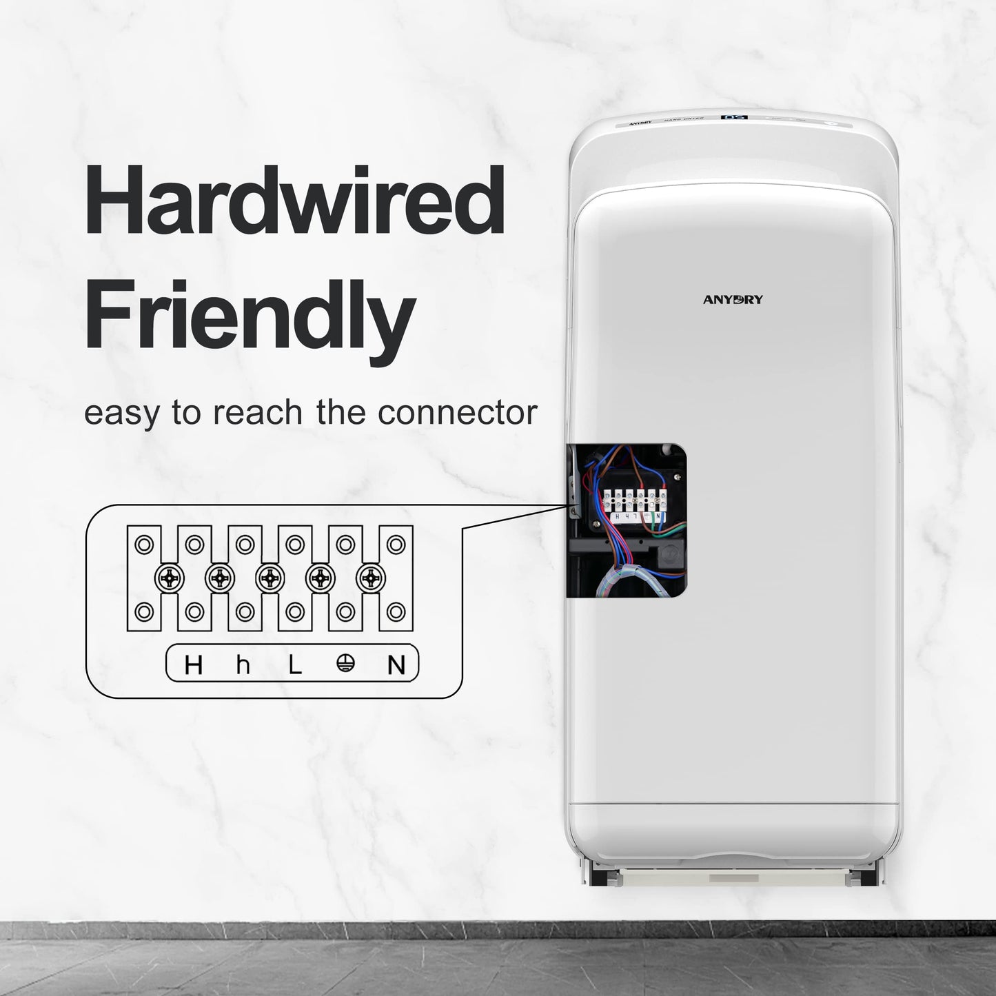 anydry 2005H Hand Dryer,Commercial Electric Hand Dryer,With Sponge Filter,Super Powerful,7-10 Seconds to dry,1750-2050 Watts (White)