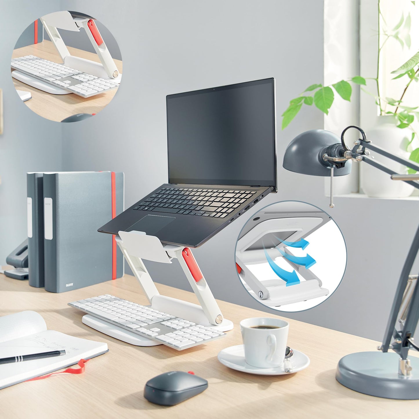 Leitz Height Adjustable Multi-Angle Laptop Stand, Six Pre-Set Height & Angle Combinations, Compact Footprint, Desktop/Tabletop Riser Stand, For 13"
