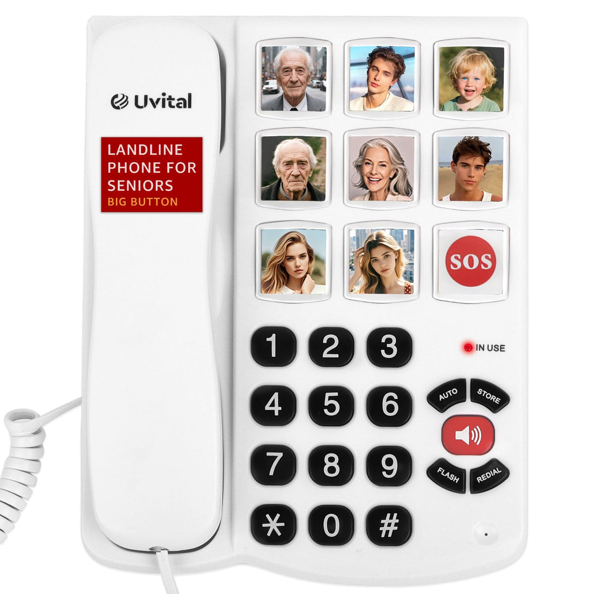 Big Button Phone for Elderly, Uvital Landline Phones with Loud Volume for Seniors, Speed Dial House Phone Telephone with Hearing Aid Compatible,