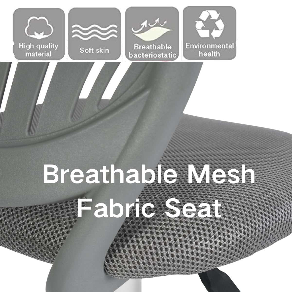 FurnitureR Home Office Chair, Modern Adjustable Computer Seat, No Swivel Armrest Office Chair, Youth Office Chair, Study Room, Grey