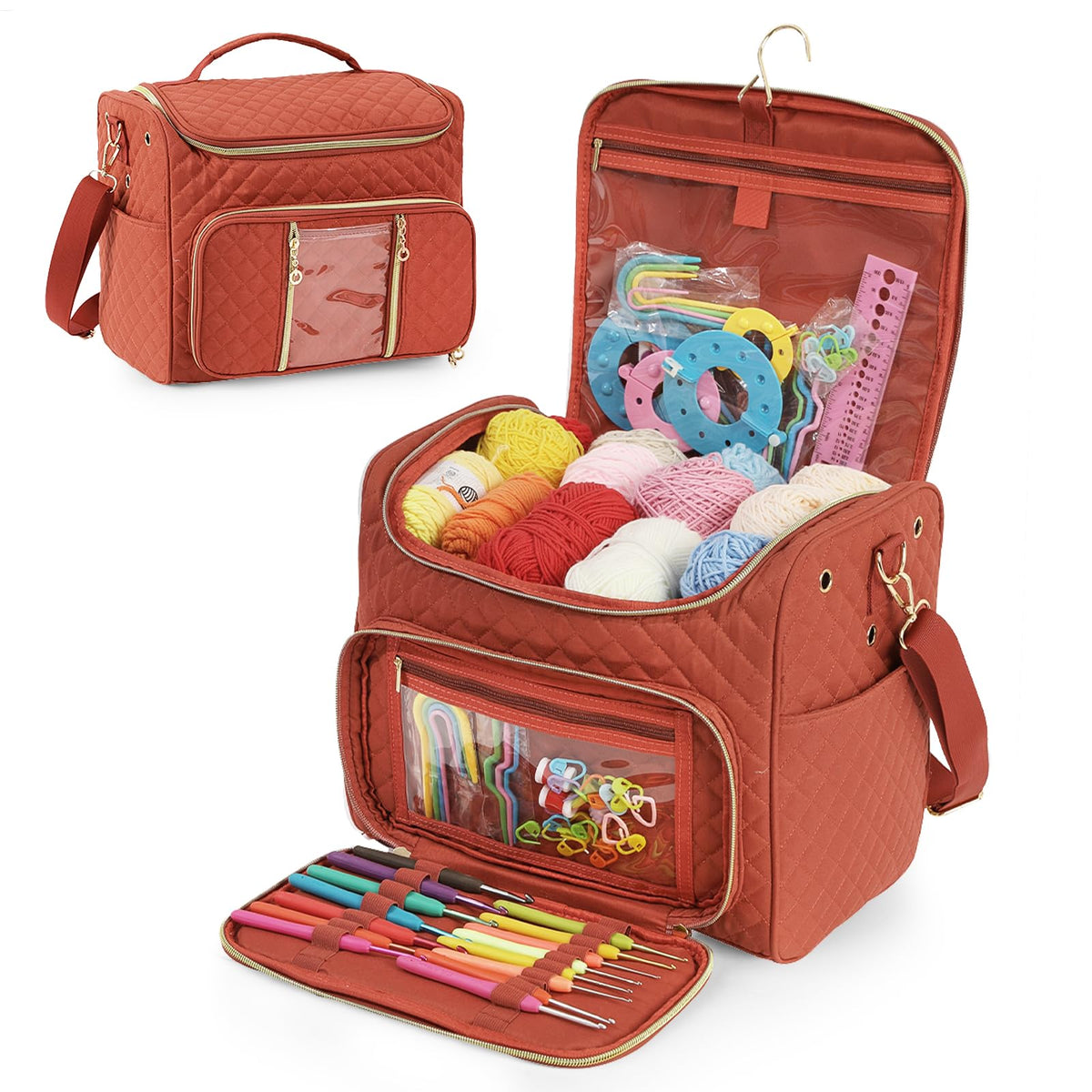 Aeelike Crochet Bag, Knitting Bags and Knitting Organizers Large, Knitting Bags for Wool and Needles Storage, Travel Portable Hanging Yarn Storage Bag