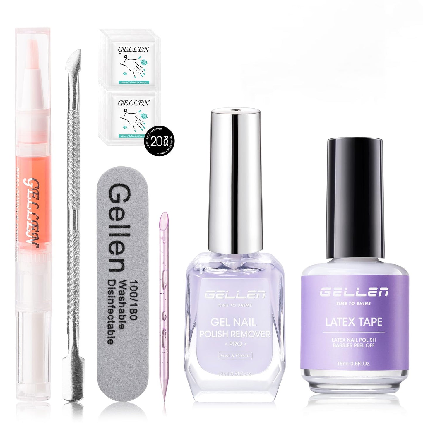Gellen Gel Polish Remover Kit, Gel Polish Remover with Peelable Latex Tape and Cuticle Oil for Nails, 3-5 Minutes Quick & Easy Removal, No Need to