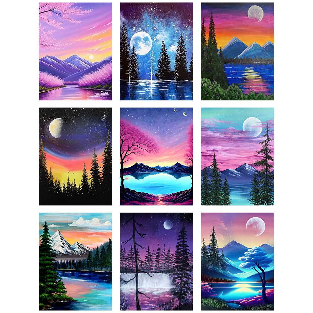 9 Pack Moon Diamond Painting Kits for Adults?5D DIY Moonlight Diamond Art Kits for Beginners Round Full Drill Painting with Diamonds Gem Art for Home