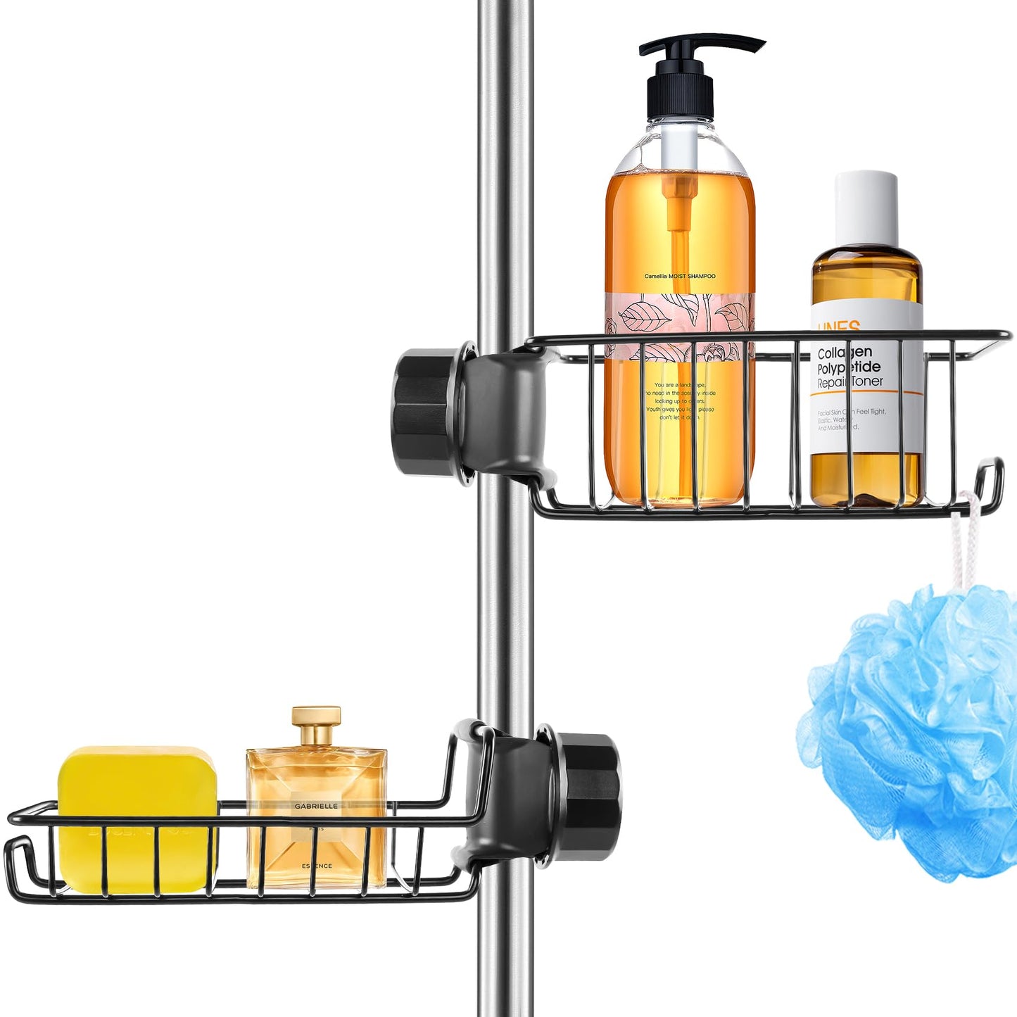 CoFvHo Shower Caddy Shelf No Drill 2 Pcs, Stainless Steel Shower Shelves for Riser Rail 18-27mm, Rustproof Storage Rack Hanging Bathroom Organiser for