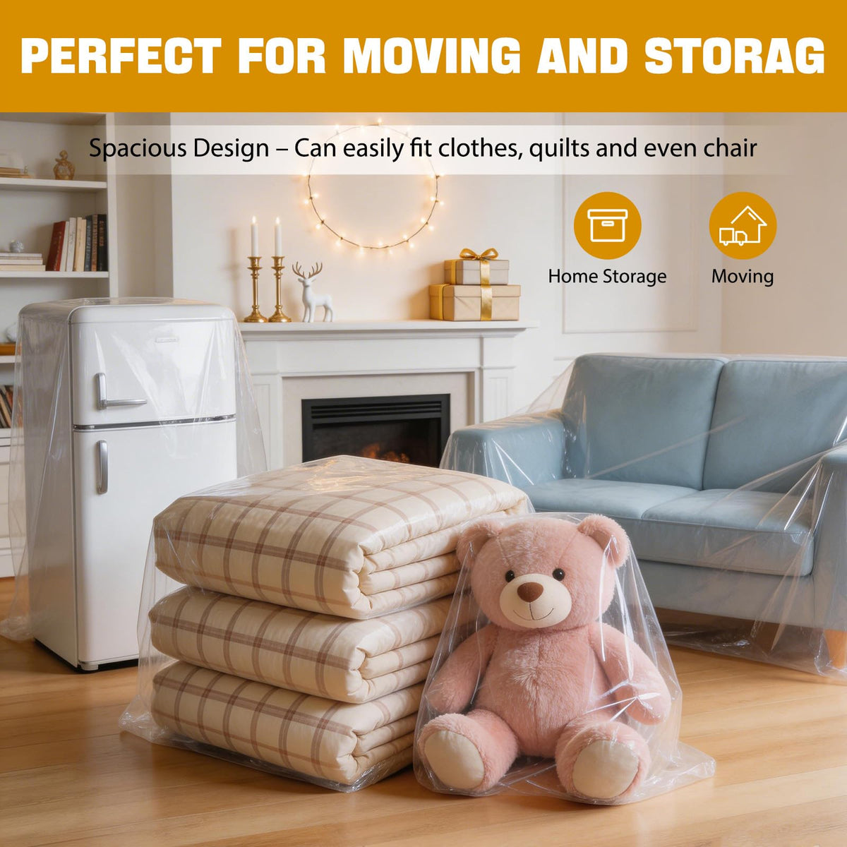 5 Pcs Extra Large Clear Plastic Storage Bags 130x150cm for Clothes