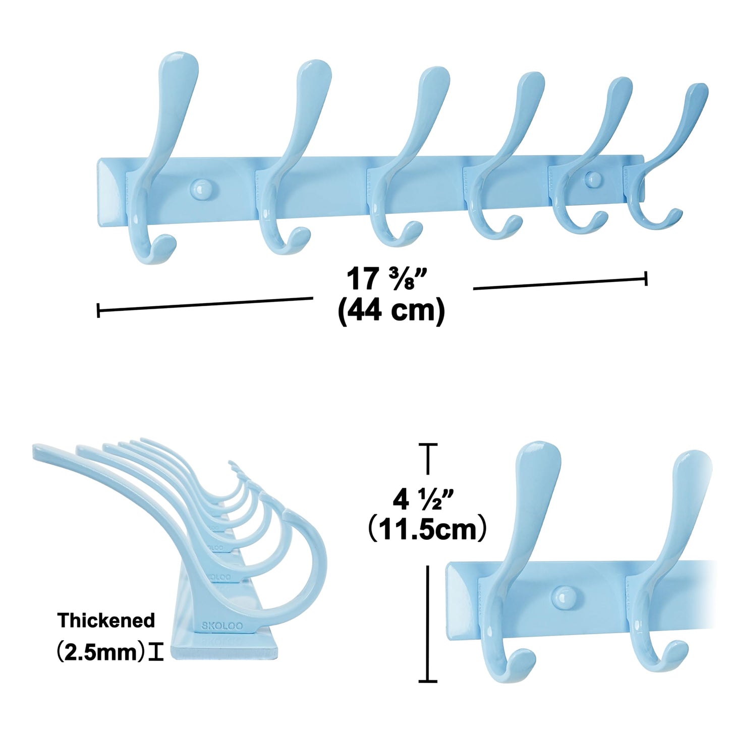 SKOLOO Coat Rack Wall Mounted - 6 Hooks, Pack of 2, Heavy Duty, Stainless Steel, Metal Wall Coat Hanger, Sturdy Wall Hooks for Hanging Coat, Jacket