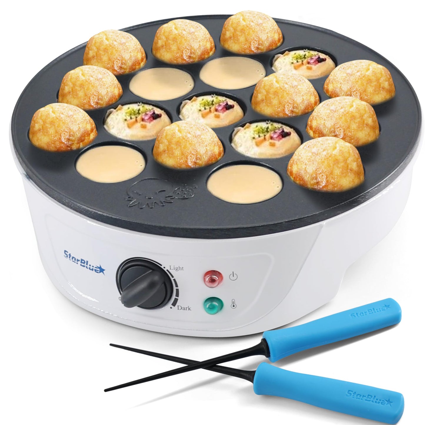 StarBlue Takoyaki Maker Machine with FREE Takoyaki Picks - Temperature Control 18 Holes Electric Pan for Japanese Octopus Balls 220V 60Hz 700W UK Plug