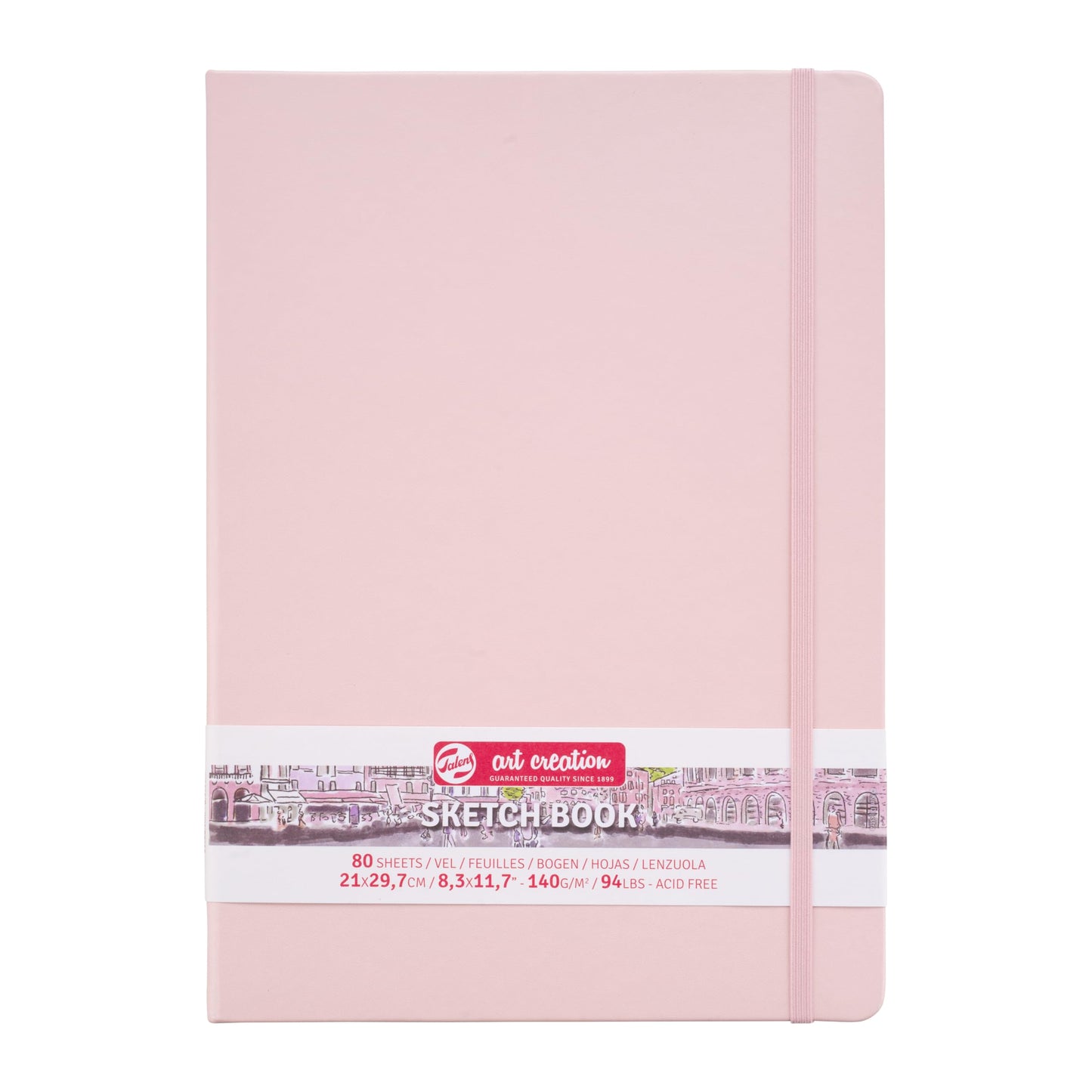 Talens Art Creation - Sketchbook Pastel Pink 21x29.7cm - 140g Acid-Free Paper - 80 Sheets - Ideal for Pencil Pastel Gouache Ink - Sturdy Hard-Bound