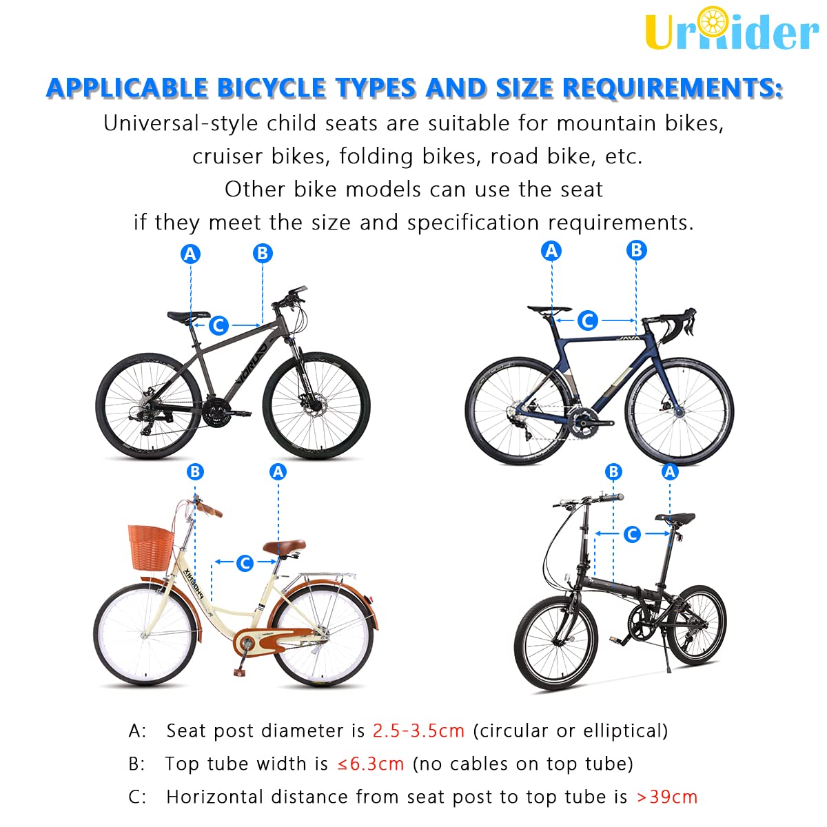 UrRider Child Bike Seat, Front Mount Kids Bike Seat,Fit Mountain Bikes, Cruiser Bikes, Folding Bikes, Ultra Light,Portable, Tool-Free,