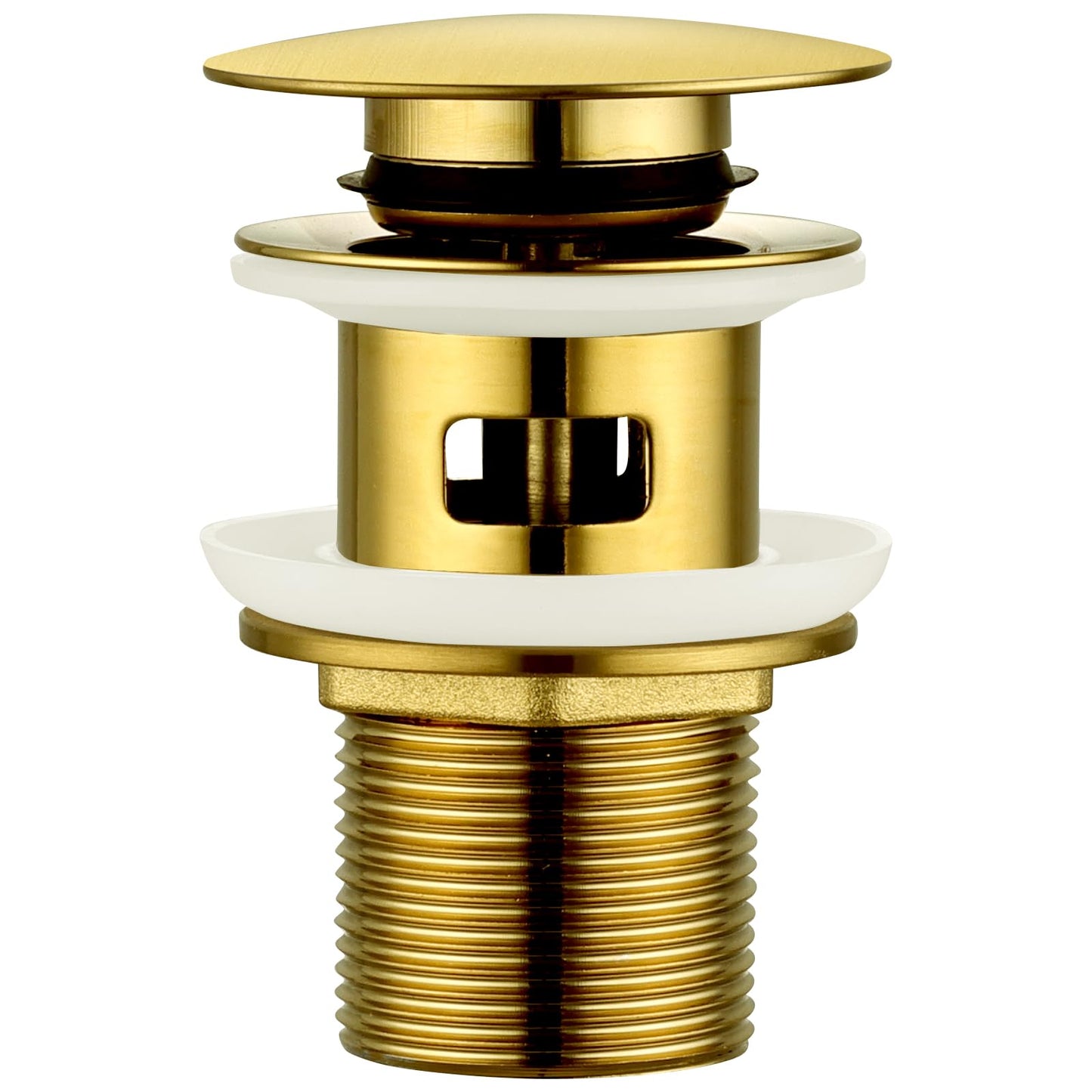 Peppermint Basin Waste Slotted Bathroom Pop Up Sink Waste, Brushed Gold Click Clack Waste Plug with Overflow for Bathroom Basin, Vessel Sinks