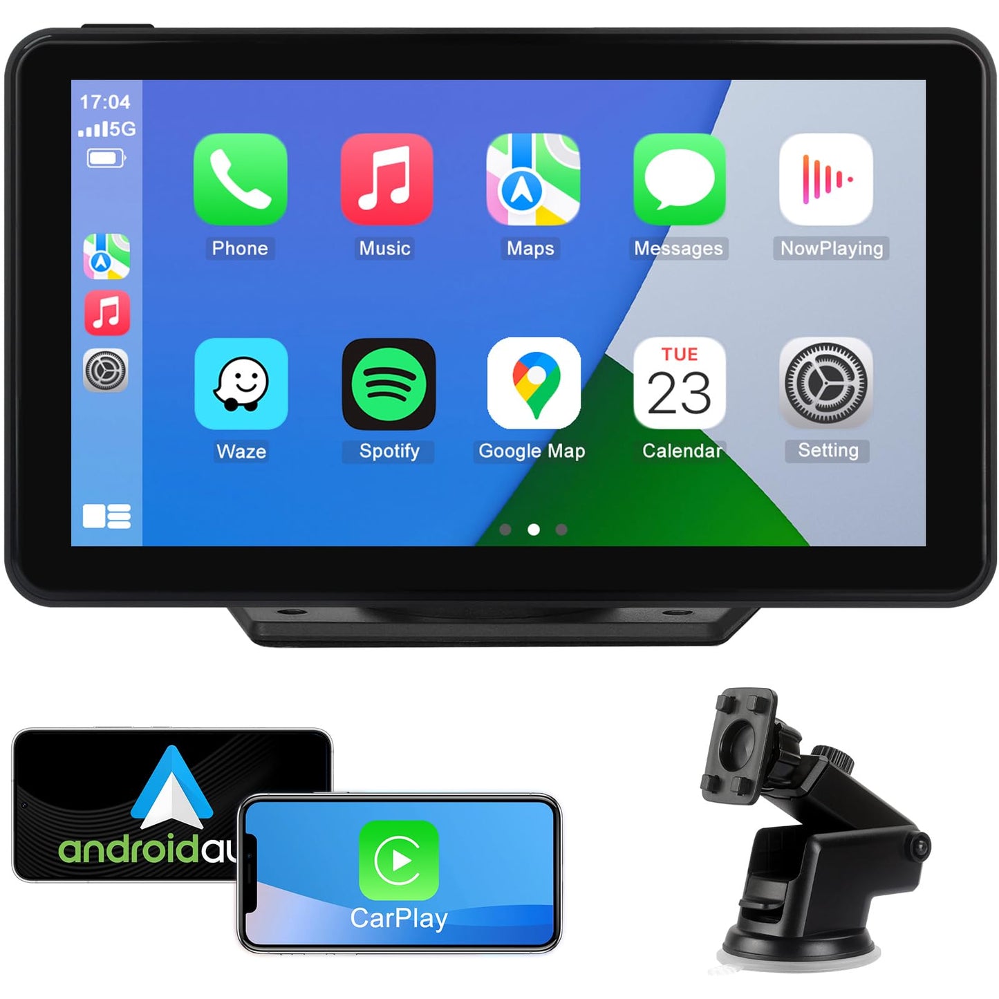 Wireless Apple CarPlay Android Auto Screen for Car, 7" HD Touch Screen Car Stereo Portable Live Navigation Car Play Mirror Link Music Video Player