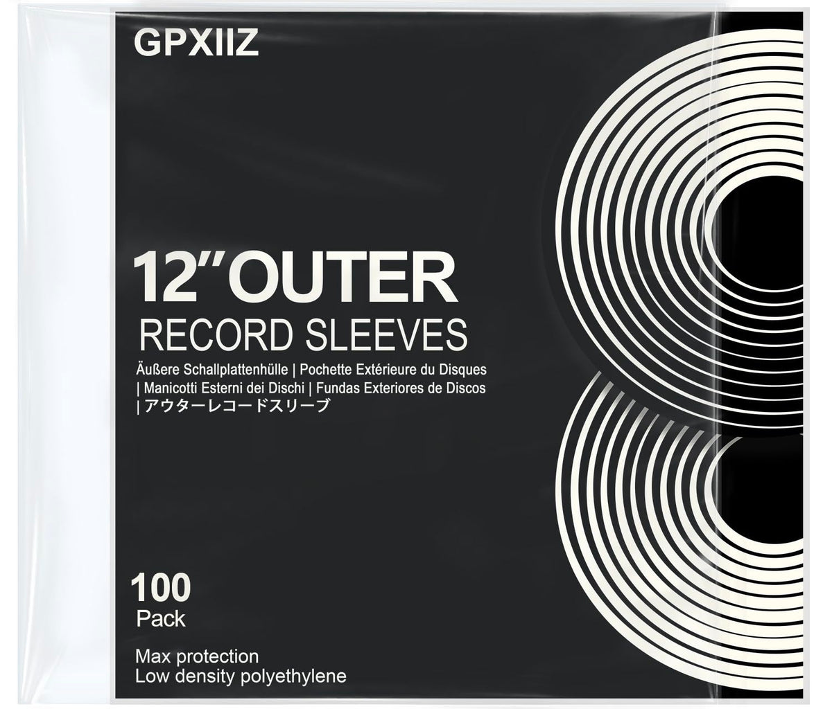 GPXIIZ 100x Thickened Vinyl Sleeves Outer 12 Inch | 100 Micron Durable Polyethylene Record Sleeves | No Edge Tears | UV Resistant | Density Plastic