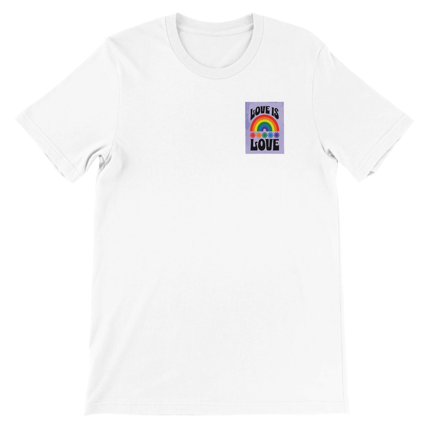 Love Is Love T-Shirt – Retro LGBTQ+ Pride Tee | Bella + Canvas 3001 Premium Unisex Crewneck | Rainbow Pocket Print Gift for All