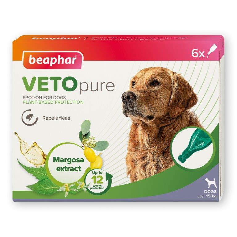Beaphar VETOpure Plant-Based Protection Flea Spot-On for Dogs over 15kg 6 Pipettes - Case of 6