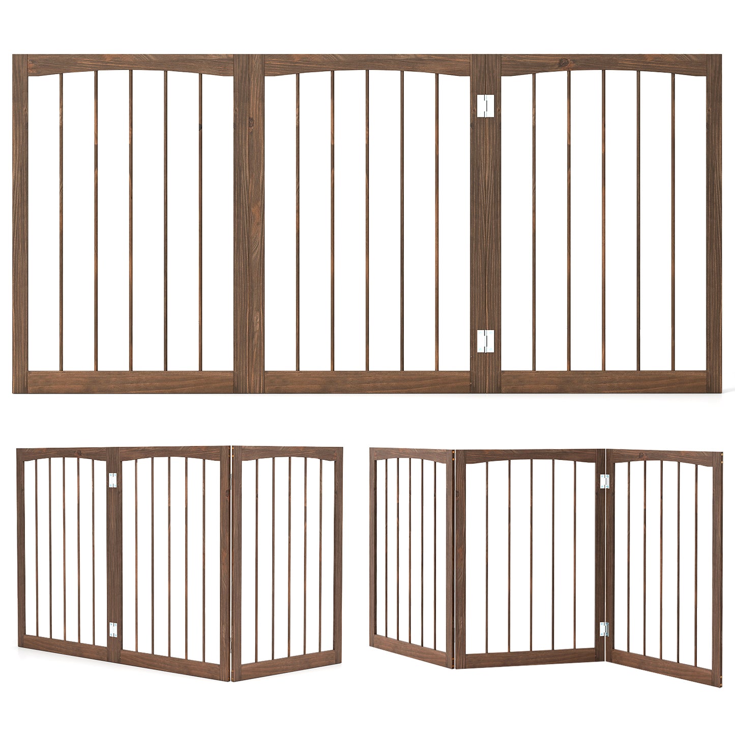 76 CM Tall Pet Gate Wooden Dog Fence 3-Panel Room Divider Barrier-Brown