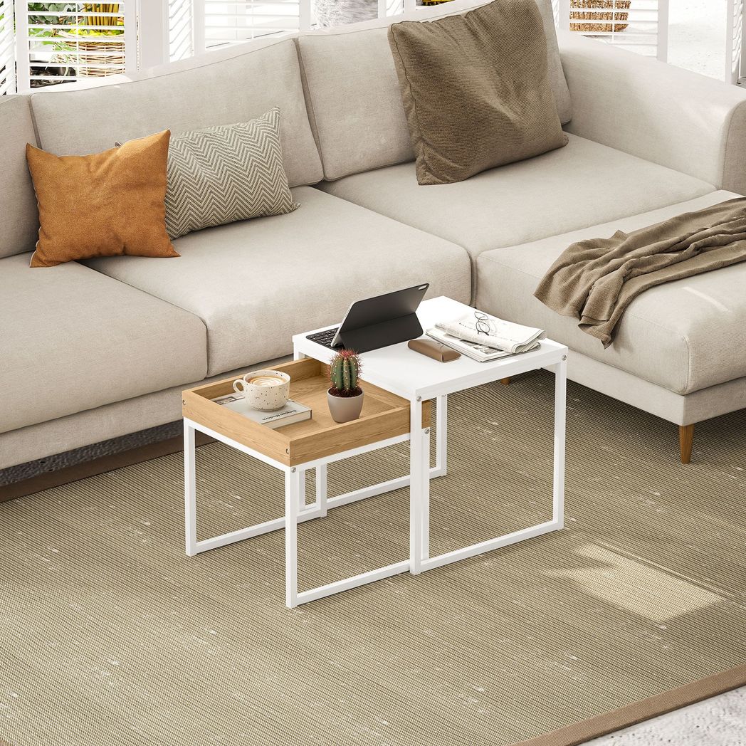 HOMCOM Modern Coffee Table Set Square Nest of Tables for Small Space