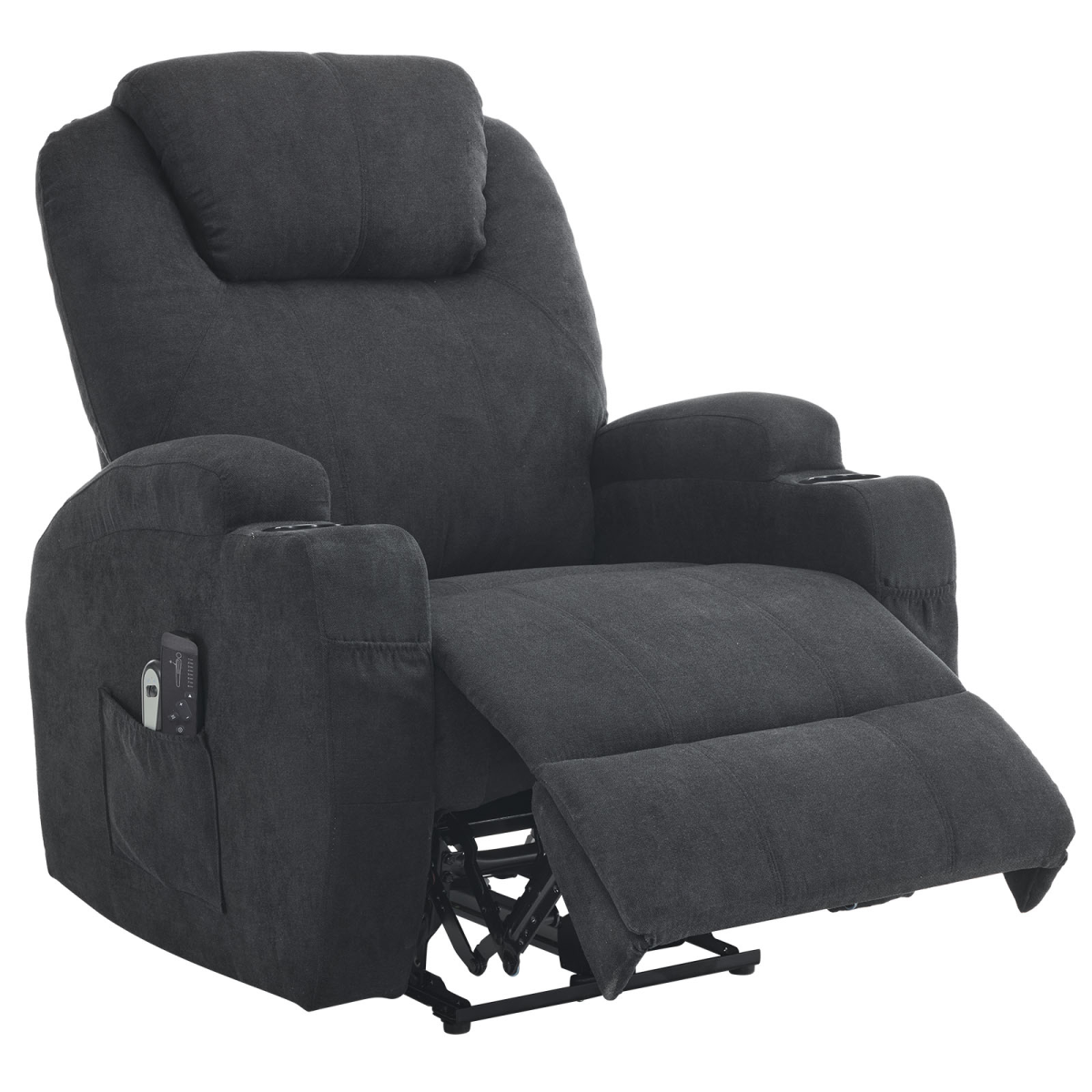 Electric Recliner Chair with 2-Point Massage & Heating, Black Fabric Indoor Functional Chair, 120kg Weight Capacity, Adjustable Reclining Chair for Living Room