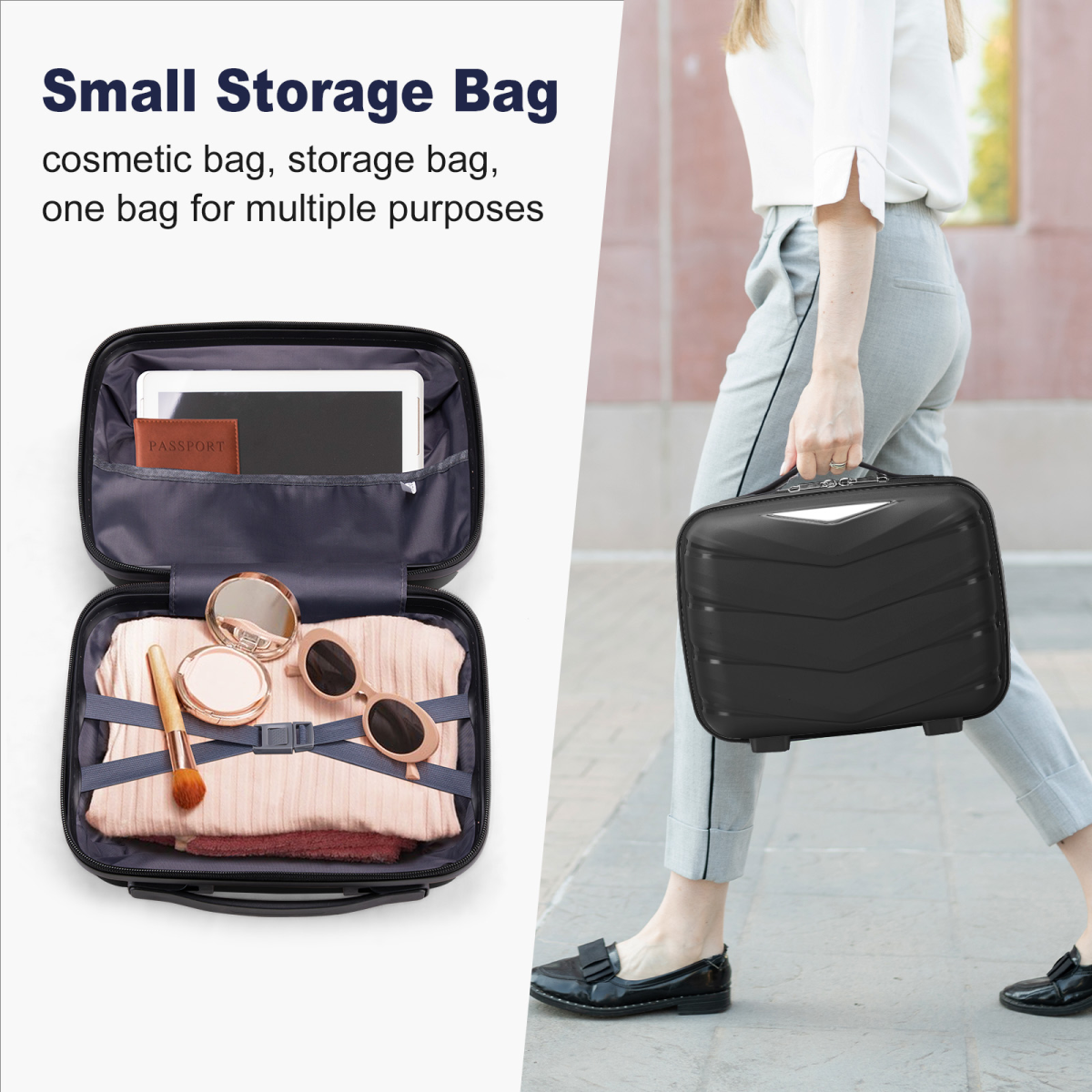 V-striped 3-in-1 PP trolley case 20in 24in 28in PP iron trolley classic colour - black (grained pattern)