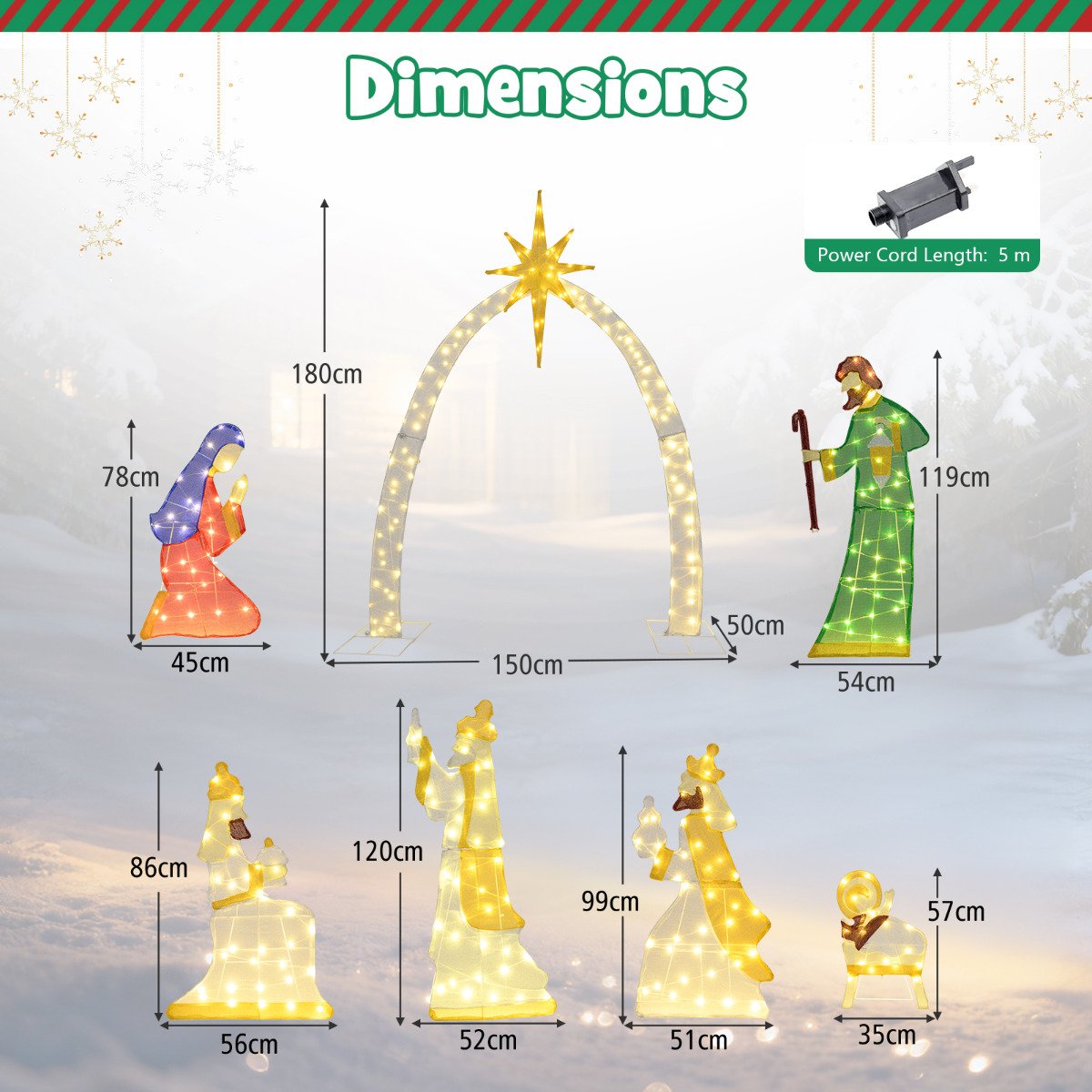 7 Pcs Lighted Nativity Scene with 310 Warm White LED Lights