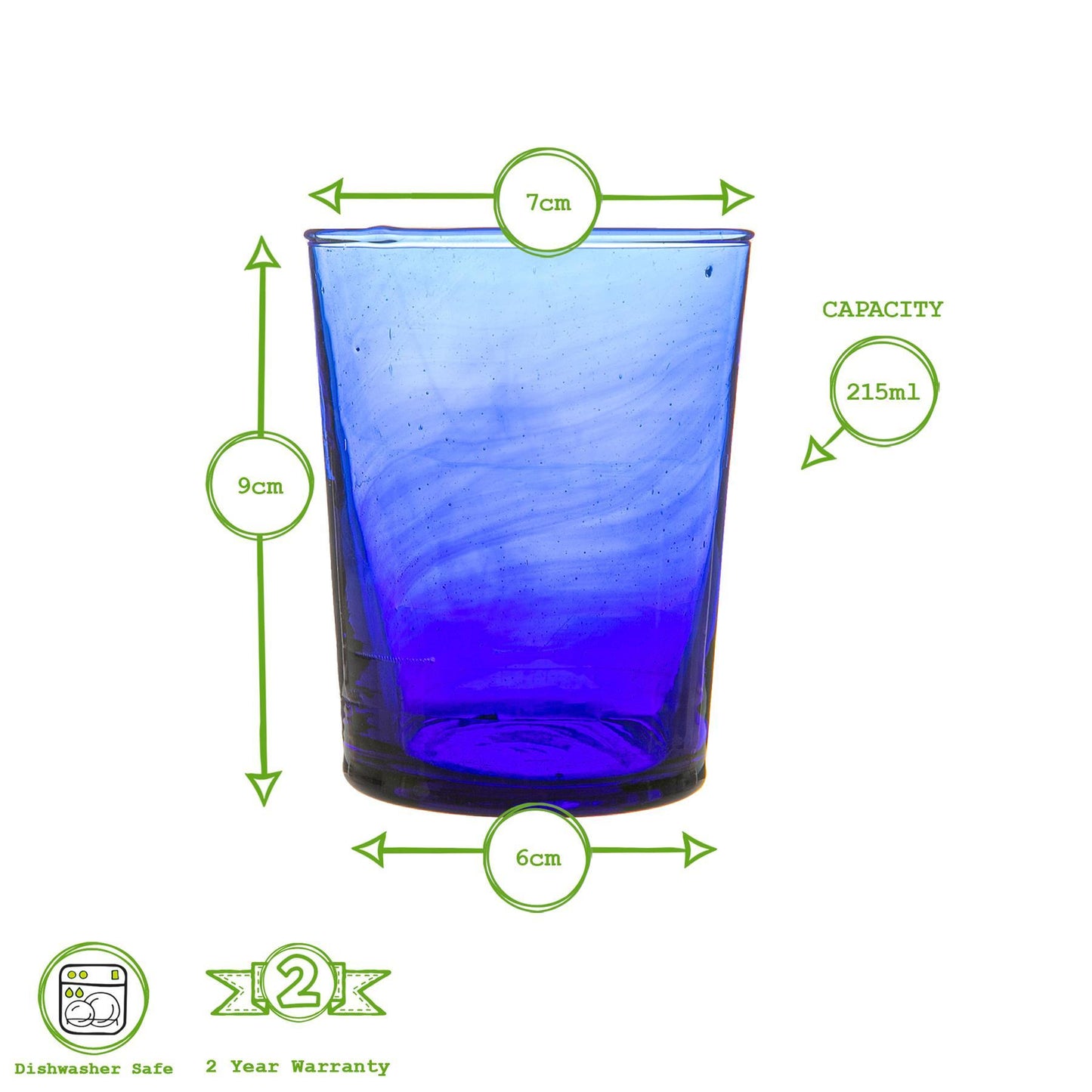 215ml Meknes Blue Recycled Tumbler Glasses - Pack of Six