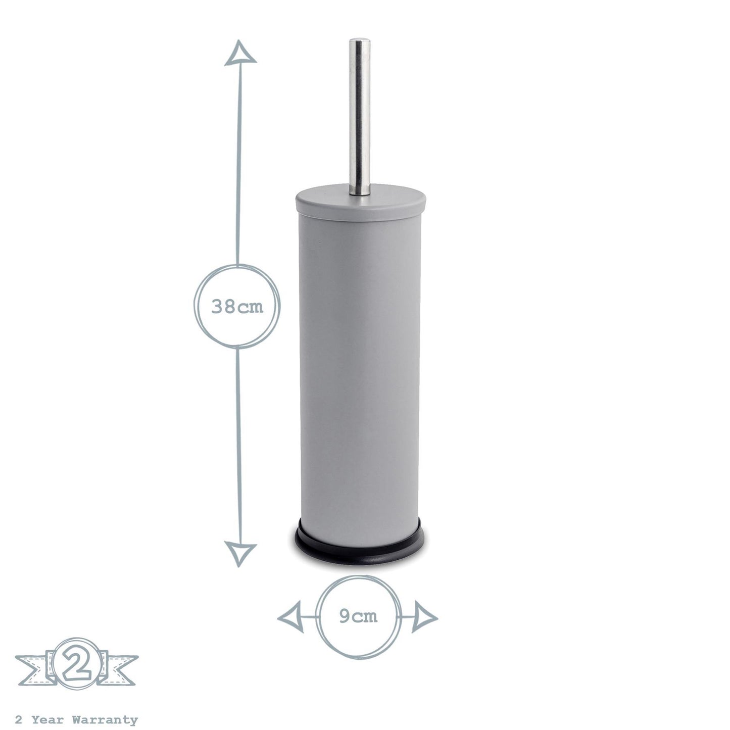 Grey Round Stainless Steel Toilet Brush & Bin Set