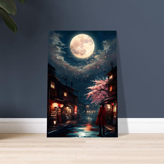 Japanese Cityscape Wall Art – Moonlit Night Print