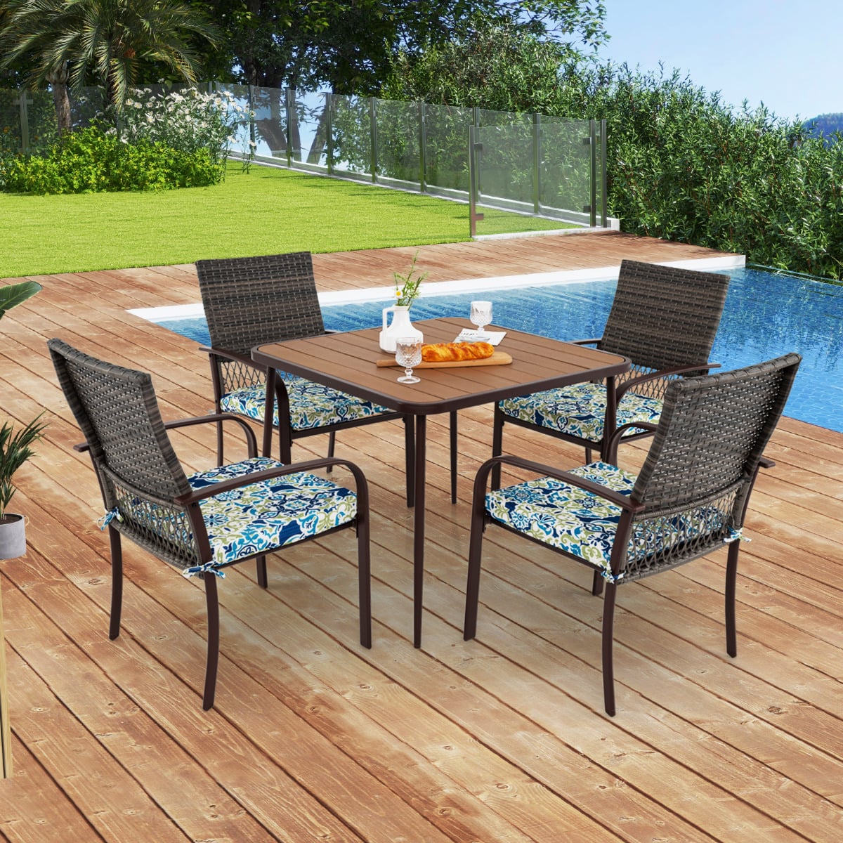 80 x 80 cm Large Outdoor Dining Table with Wood-Plastic Tabletop