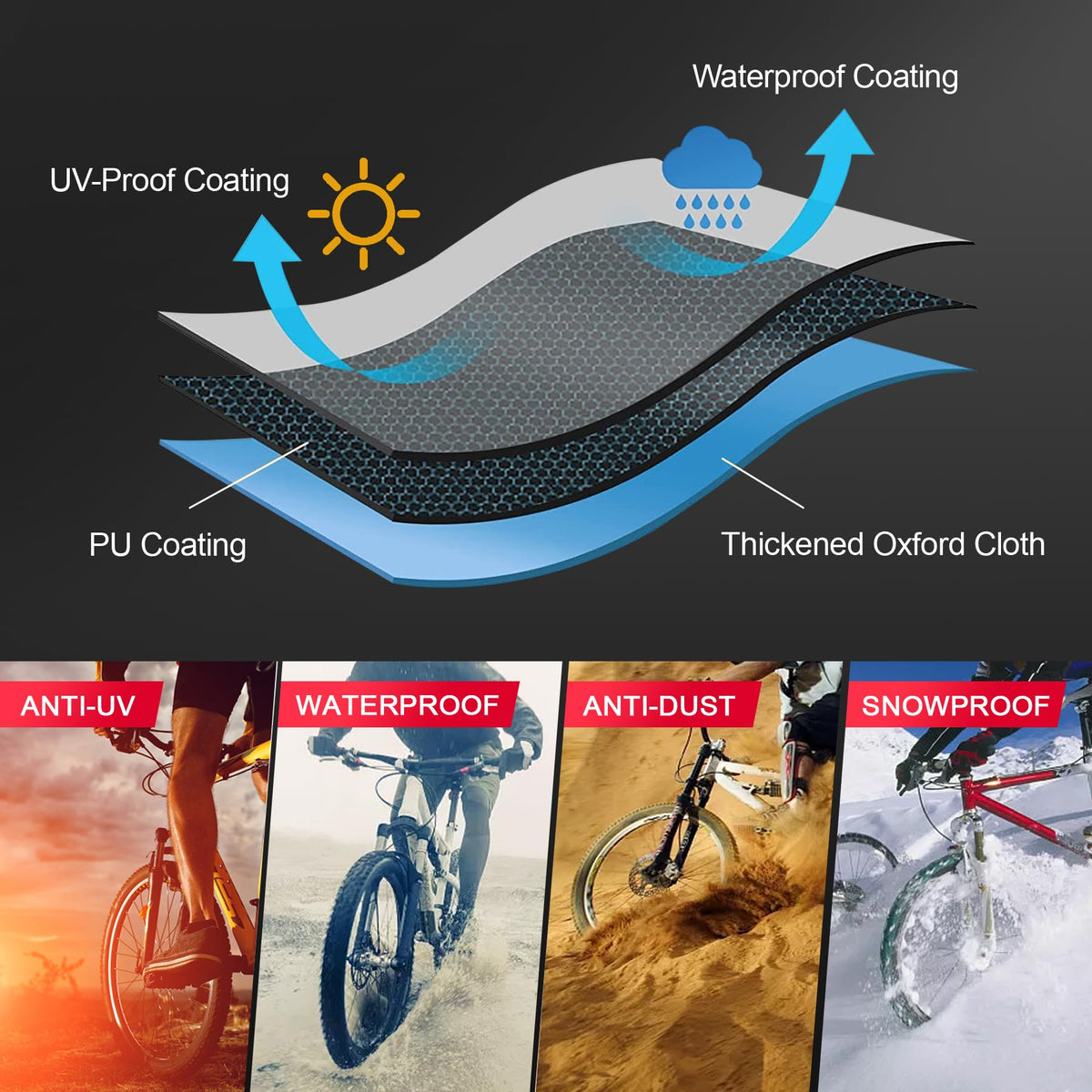 Zettum Bike Cover for 2 Bikes - Stationary Bike Covers for Outside Storage Waterproof Outdoor & Heavy Duty, 600D PU Coating Bicycle Covers for 2 Bikes