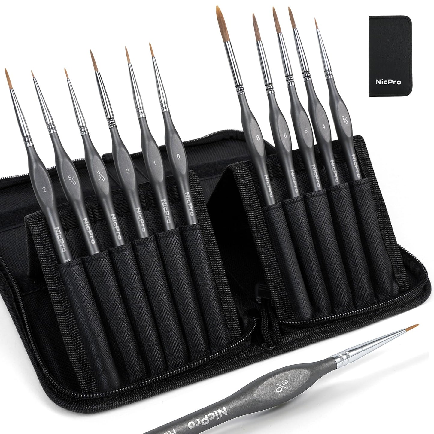 Nicpro Kolinsky Sable Miniature Paint Brushes, 11PCS Fine Detail Paint Brushes for Acrylic Watercolour, Models, Small Fine Detail Paint Brush Set for