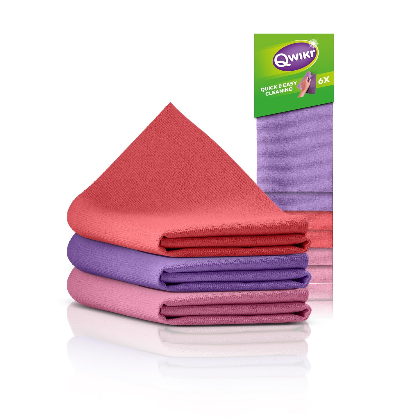 Qwikr Microfibre Cloths Multi Pack of 6 Purple Red Pink Cleaning Cloths Cleaning Cloths Value Pack Size 30 x 30 cm Ideal for Large Tasks Microfibre