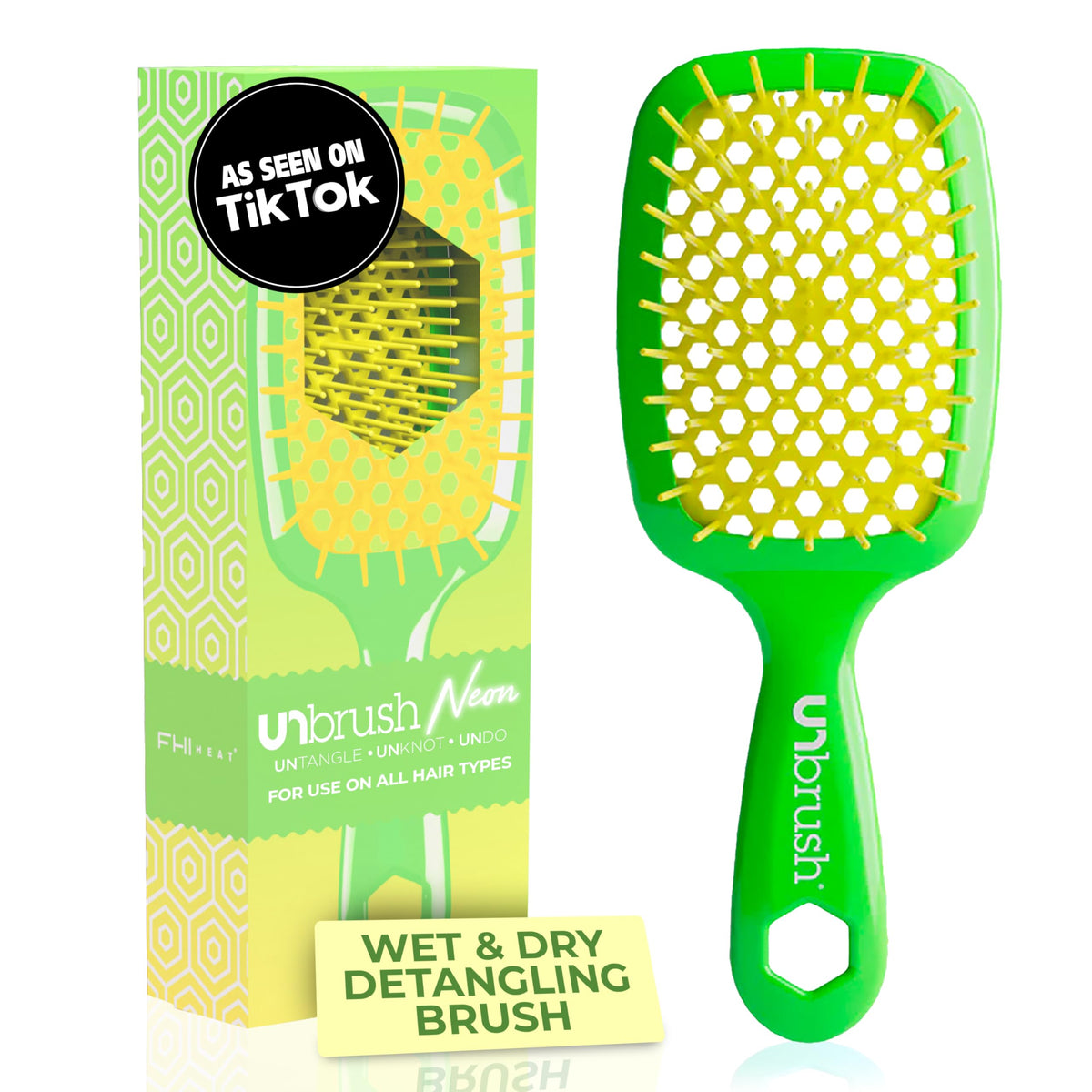 FHI Heat UNbrush Detangling Brush for Pain-Free Brushing on All Wet or Dry Hair Types ? Durable DuoFlex Anti-Static Bristles, Lightweight Handle,