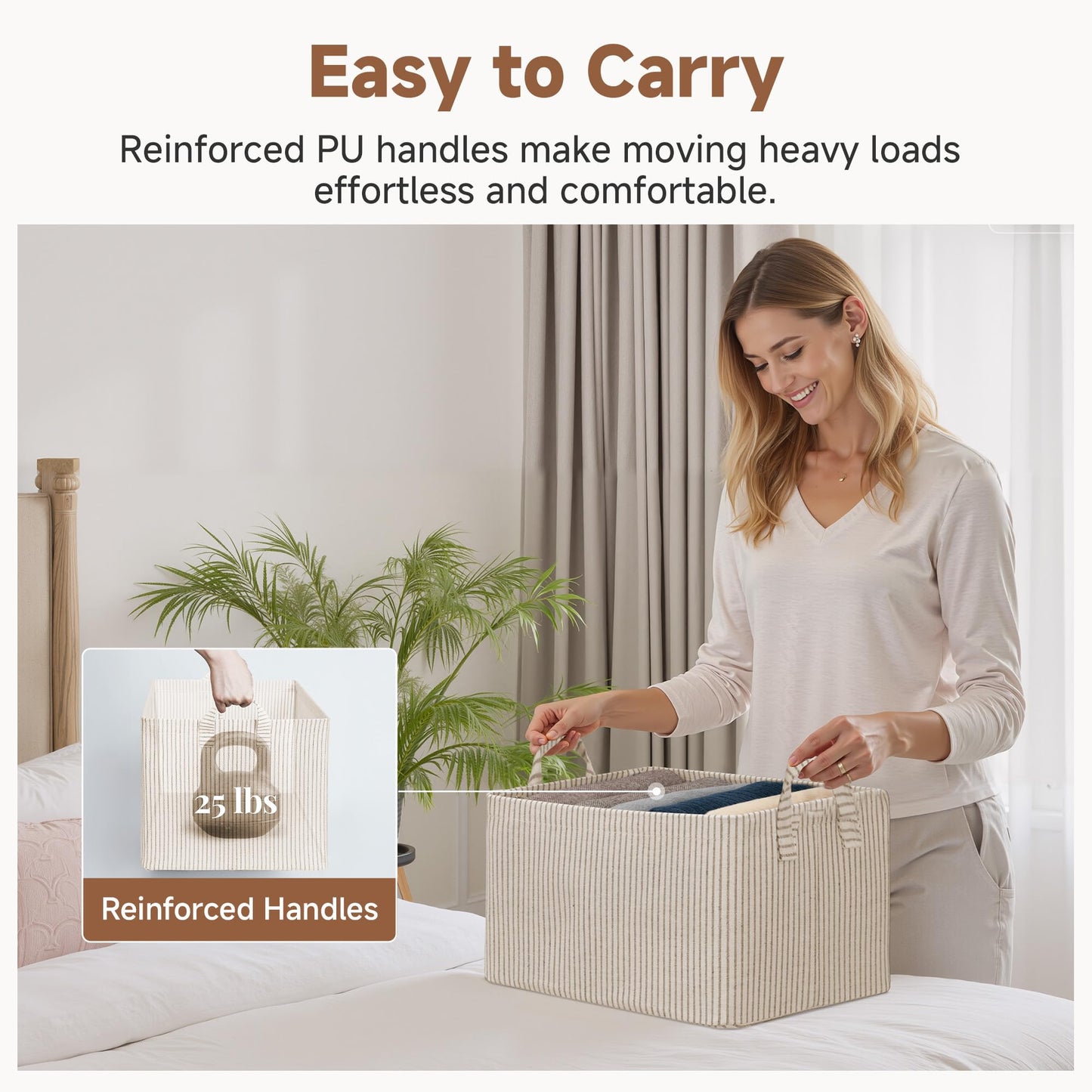 StorageWorks Large Storage Baskets, Clothes Storage Boxes with Metal Frame, Fabric Basket with handles, Shelf Boxes