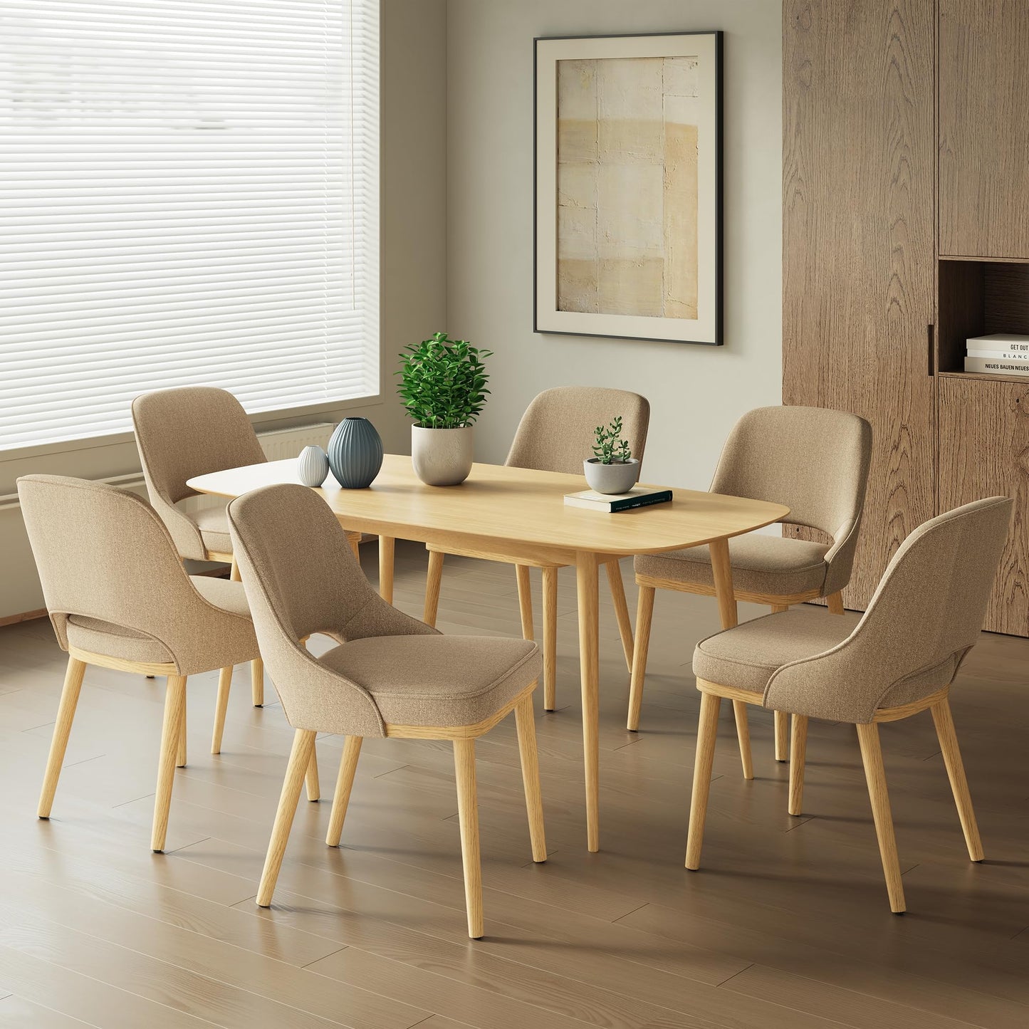 Dining Chairs Set of 6, Upholstered Dining Room Chairs with Chenille Fabric, Ergonomic Backrest, High Density Cushion & Rubber Wood Frame