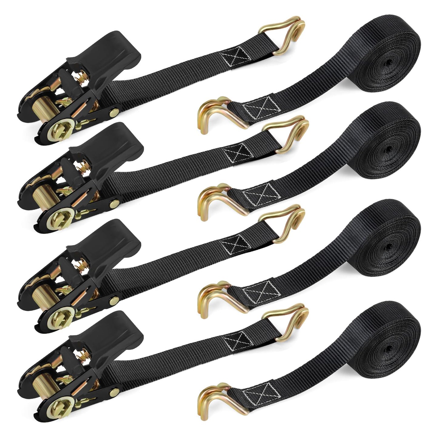 IAZZCO Ratchet Straps with Hook - 4 Pack 6M x 25MM Heavy Duty Tie Down Straps with Cam Buckle for Motorcycles/Car/Trailer/Household